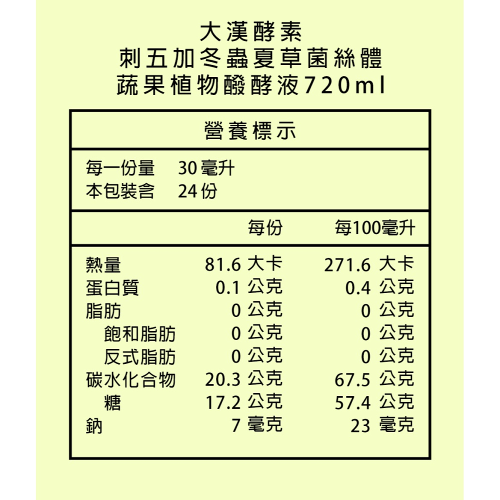 大漢酵素 刺五加冬蟲夏草菌絲體蔬果植物醱酵液 720ml*1【贈】東華堂 好暢芯日本超酵蚓激酶 0.5gx20顆*1-細節圖9