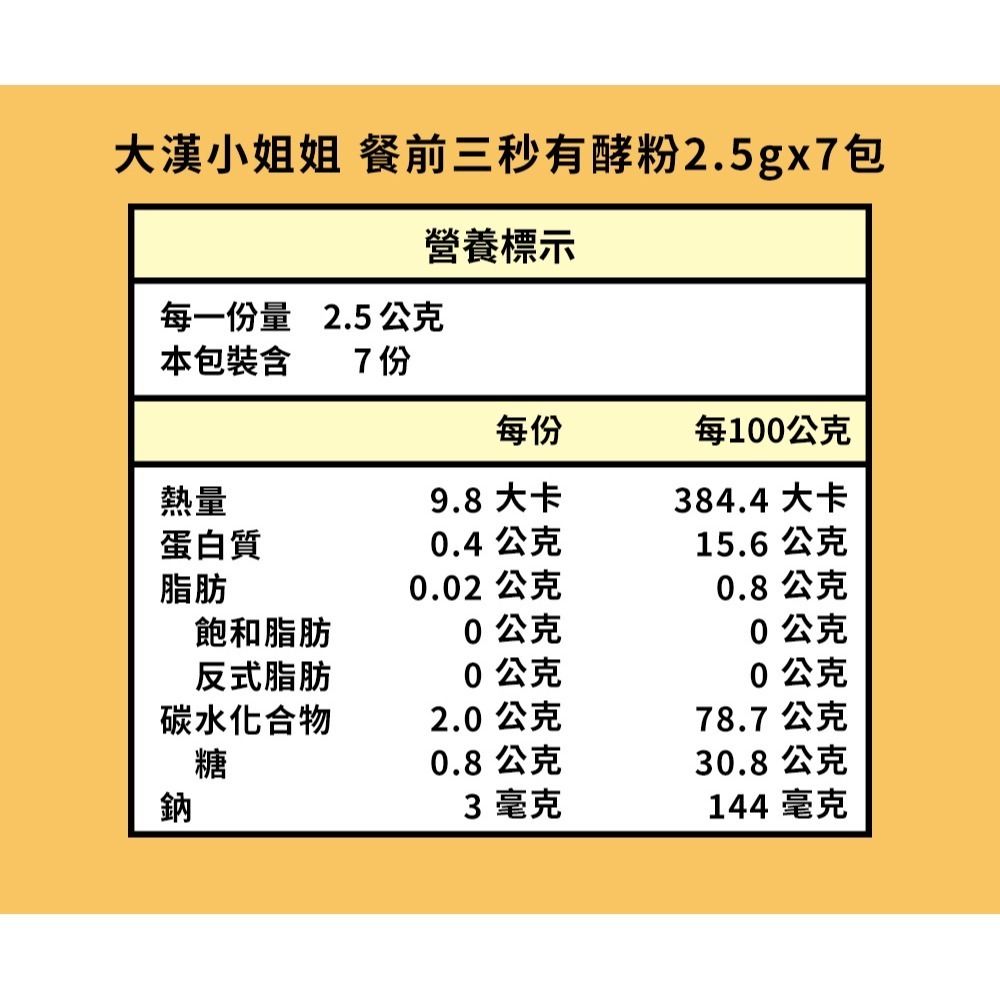 大漢小姐姐 餐前三秒有酵粉2.5gx7包*1【贈】愷爾氏 八孅盈漢方草本茶3gx8包*1-細節圖5