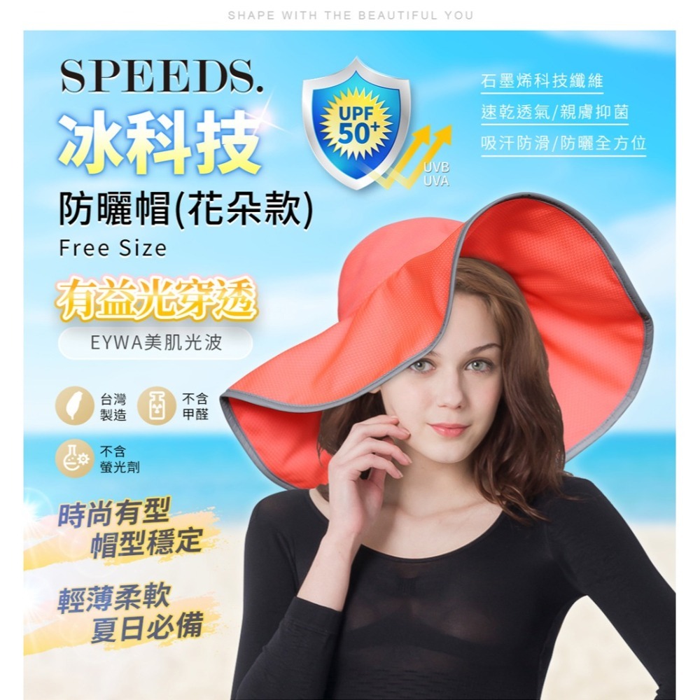 SPEED S.冰科技UPF50+防曬帽(花朵款)*1【贈】SPEEDS. 美肌光波抗UV防曬袖套*1(顏色/尺寸任選)-細節圖2