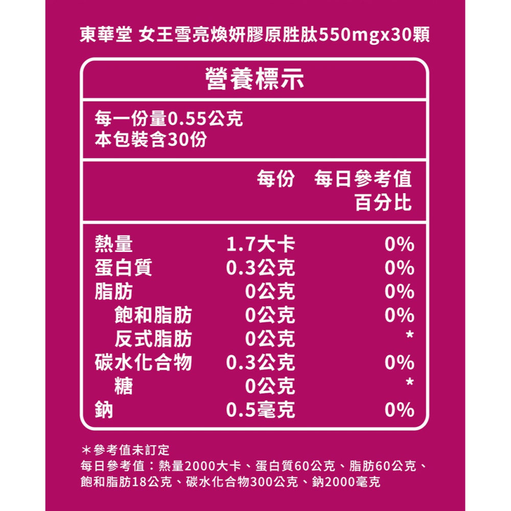 東華堂 女王雪亮煥妍膠原胜肽 550mgx30顆*2【贈】日本純穗 睡美人胜肽修護霜 50g*1-細節圖8