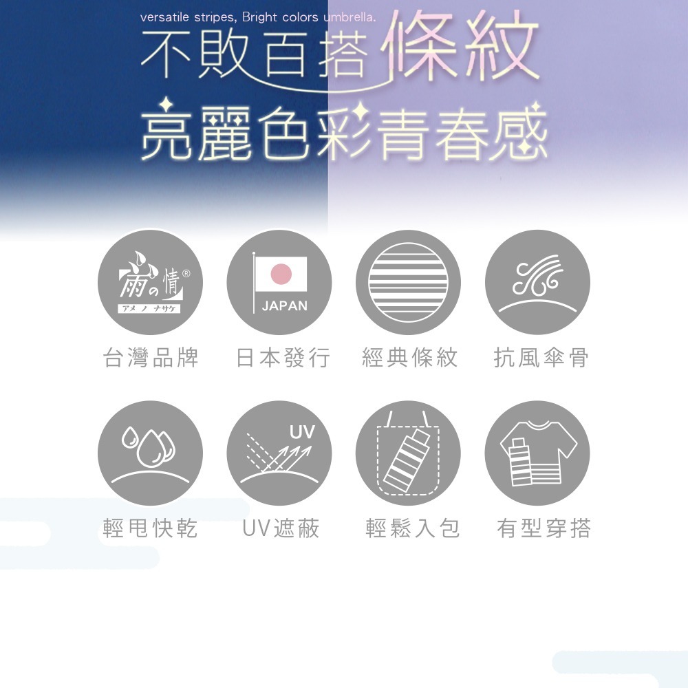 雨之情 日系輕盈折傘 條紋*1 (顏色任選)【贈】日本TAMURA 衣物抗菌消毒液750ml*1-細節圖3