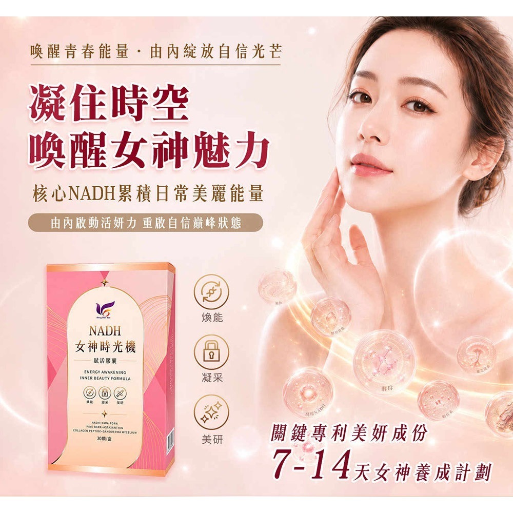 東華堂 NADH女神時光機 500mgx30顆*2【贈】威客維 醇萃活鐵補精15mlx10入*1-細節圖2