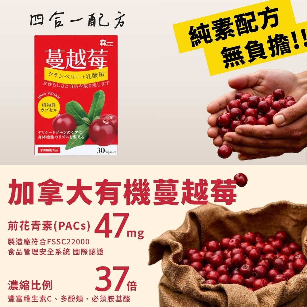 森一 高濃縮蔓越莓益生菌植物膠囊 0.5gx30顆*1【贈】久保雅司 38植萃琉光私密膨潤護理油 30ml*1-細節圖6