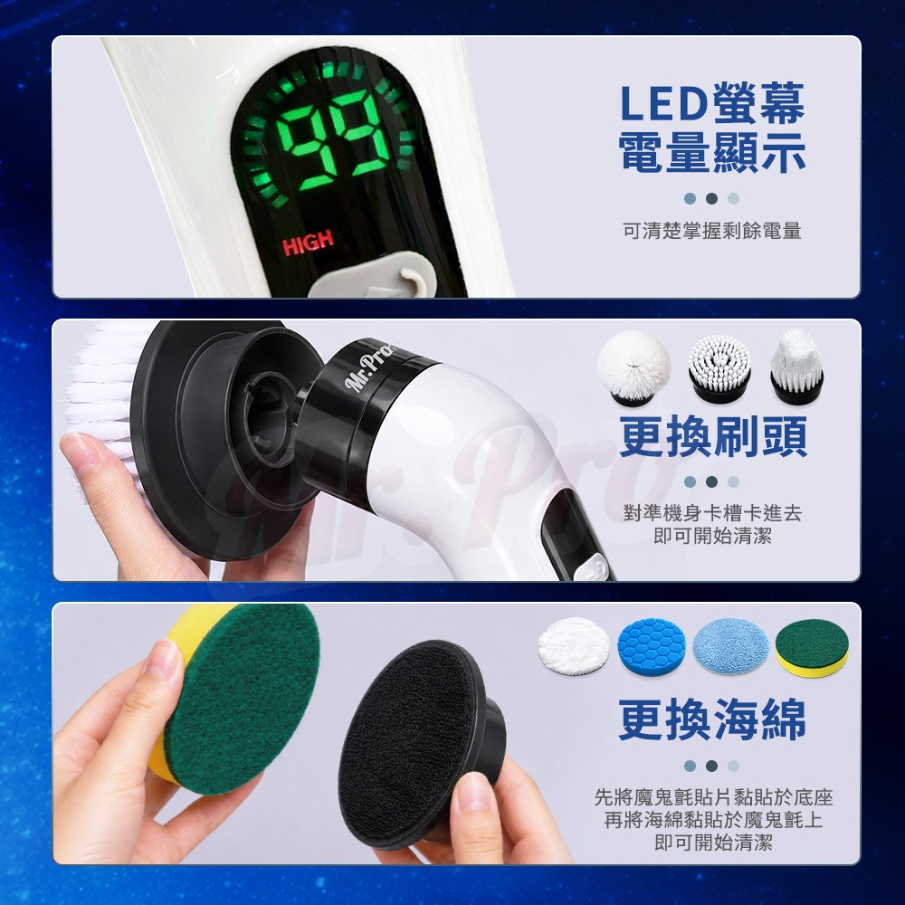 Mr.Pro羅布先生 龍捲奇蹟電動刷 JY-9012*1【贈】梅歐媽媽 廚房泡沫油汙清潔劑+馬桶泡沫清潔劑 各1-細節圖8