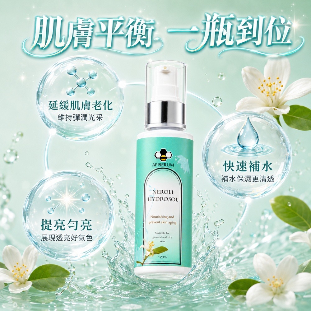 APISERUM 愛比森 橙花露120ml*1【贈】德國numis med樂美思 pH5.5敏弱肌洗臉沐浴二合一*1-細節圖3