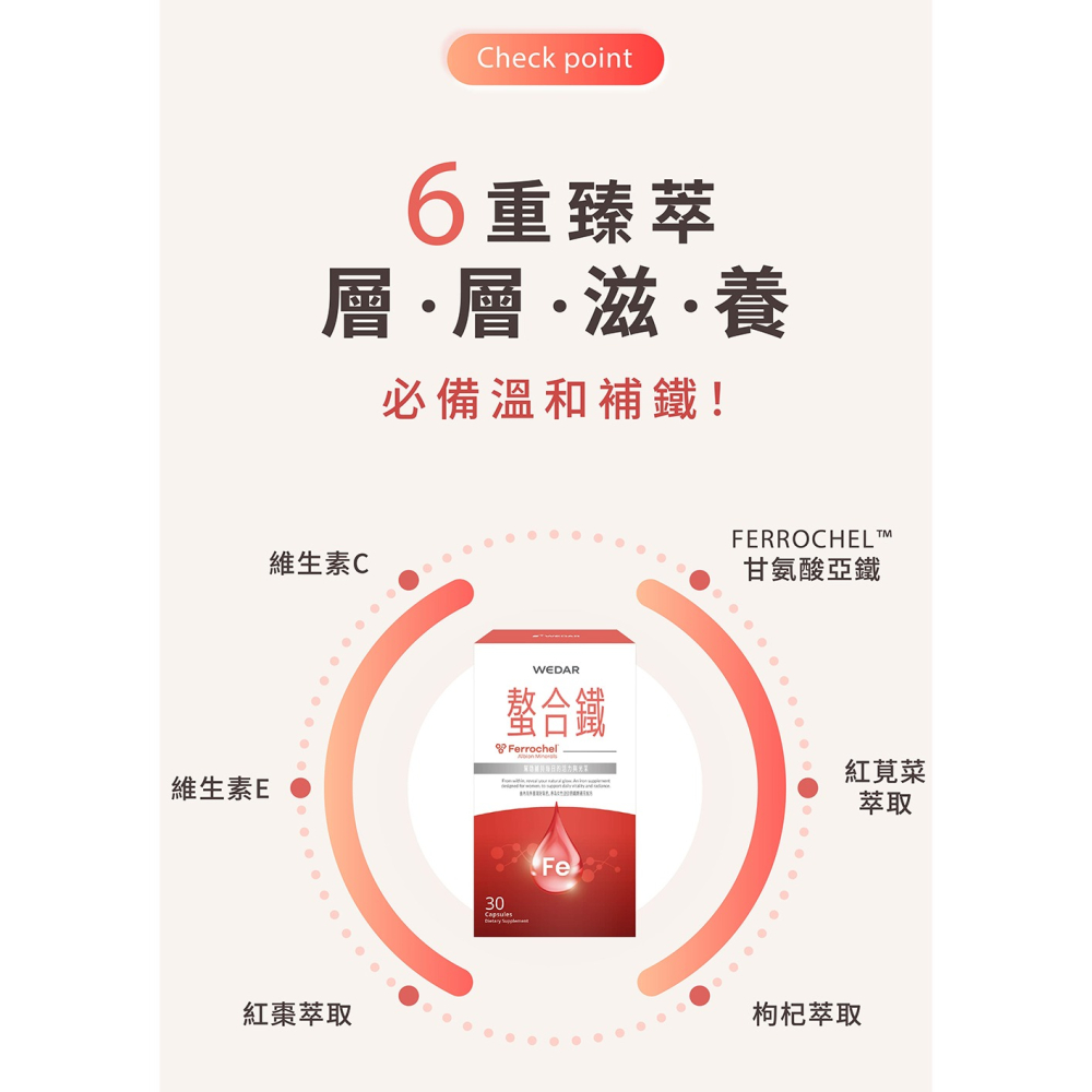 WEDAR薇達 螯合鐵0.5gx30顆*1【贈】我的心機 澳洲綠礦泥淨化身體去角質200g*1 效期2026.11.29-細節圖3