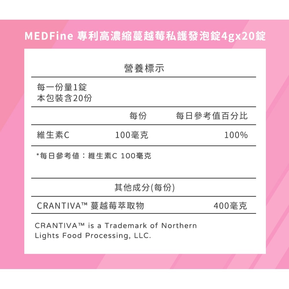 MEDFine 專利高濃縮蔓越莓私護發泡錠4gx20錠*1【贈】德國numis med樂美思 pH4.2私密處潔膚露*1-細節圖4