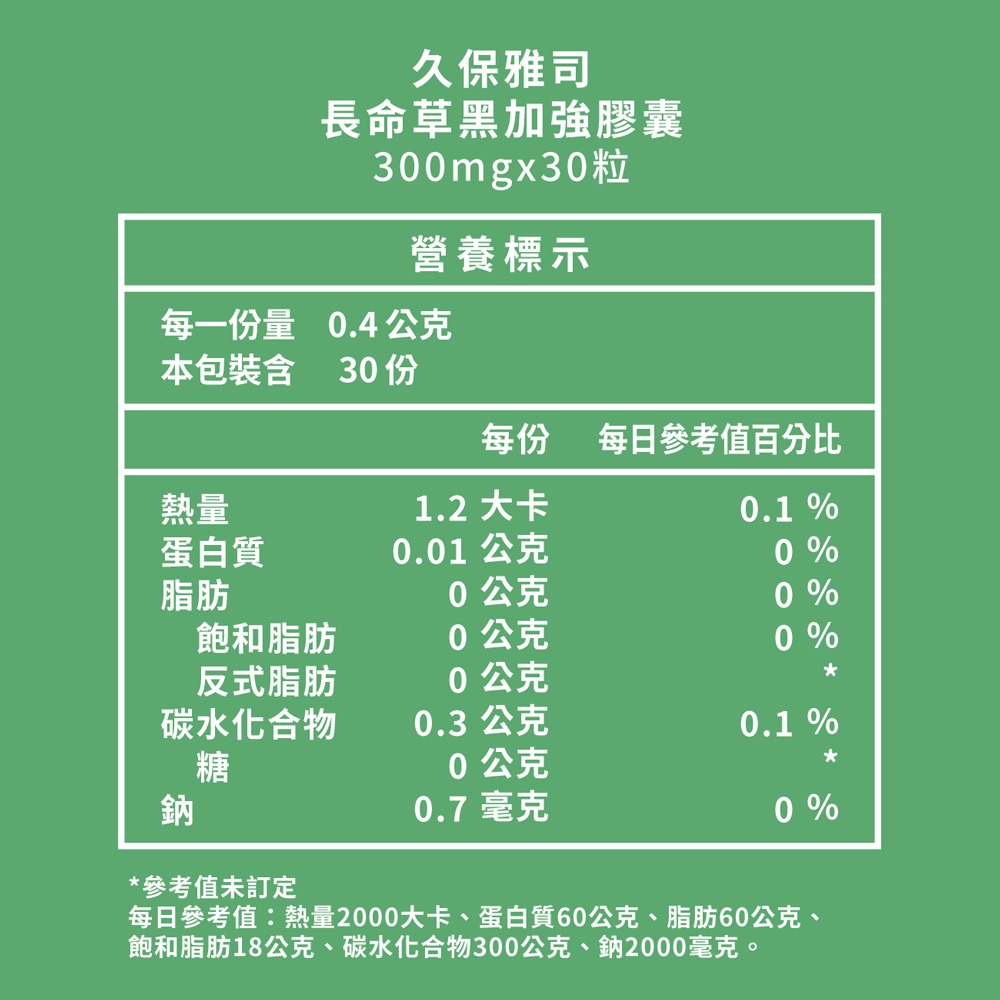 久保雅司 長命草黑加強膠囊 300mgx30粒*1【贈】babaria 無鋁鹽48H長效體香滾珠50ml*1-細節圖5