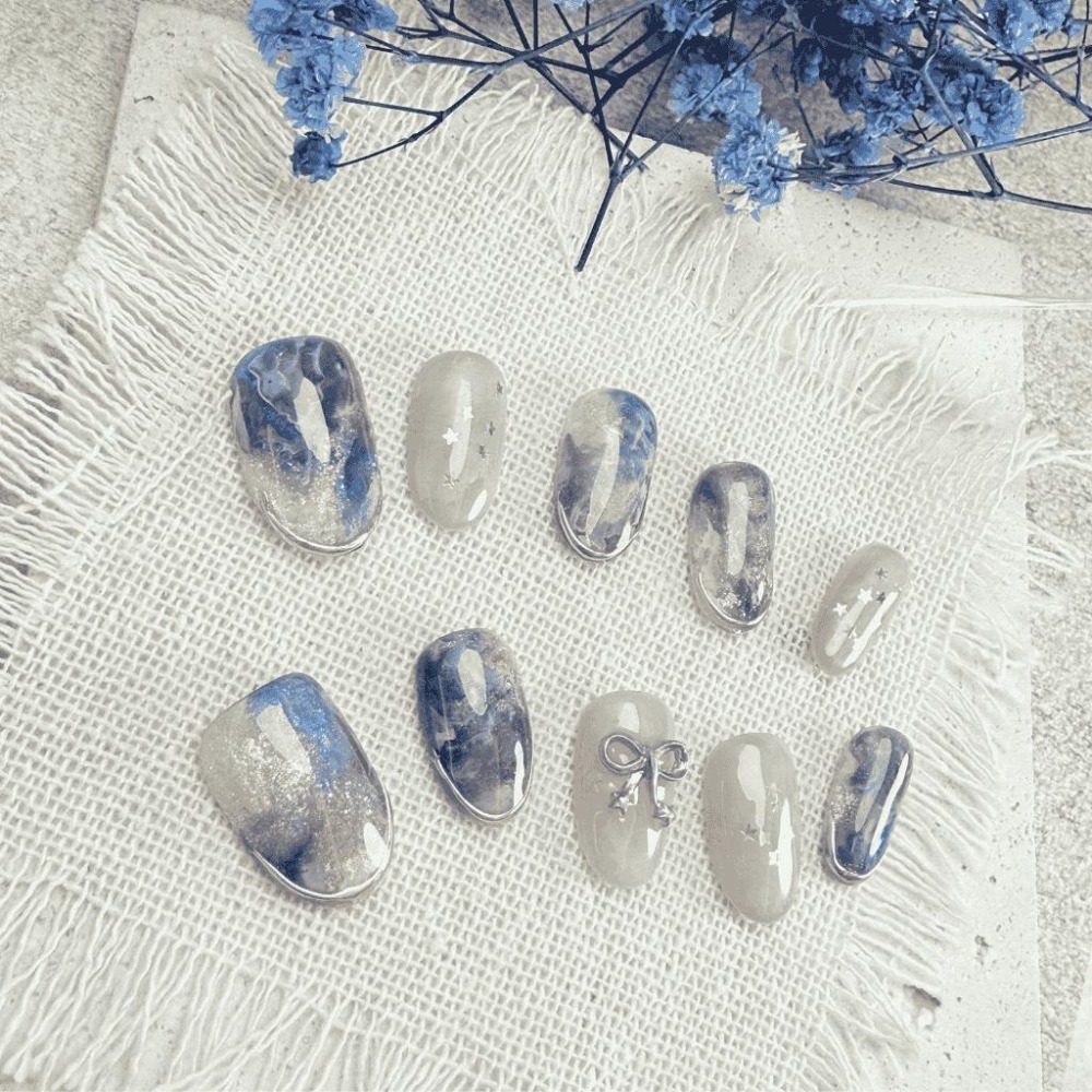 貓眼暈染穿戴甲 高雄手工 台灣 非批發甲 無濾鏡 附盒 附工具包 商品實拍 日式橢圓 鏡面 星星 手工暈染-細節圖2