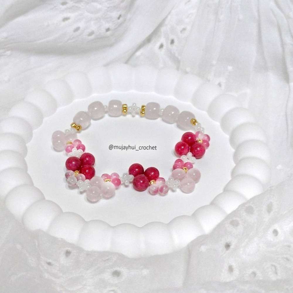 mujayhui 母姐會 ✤ 春櫻 ✤ 櫻花雨水晶編織手鍊-細節圖4