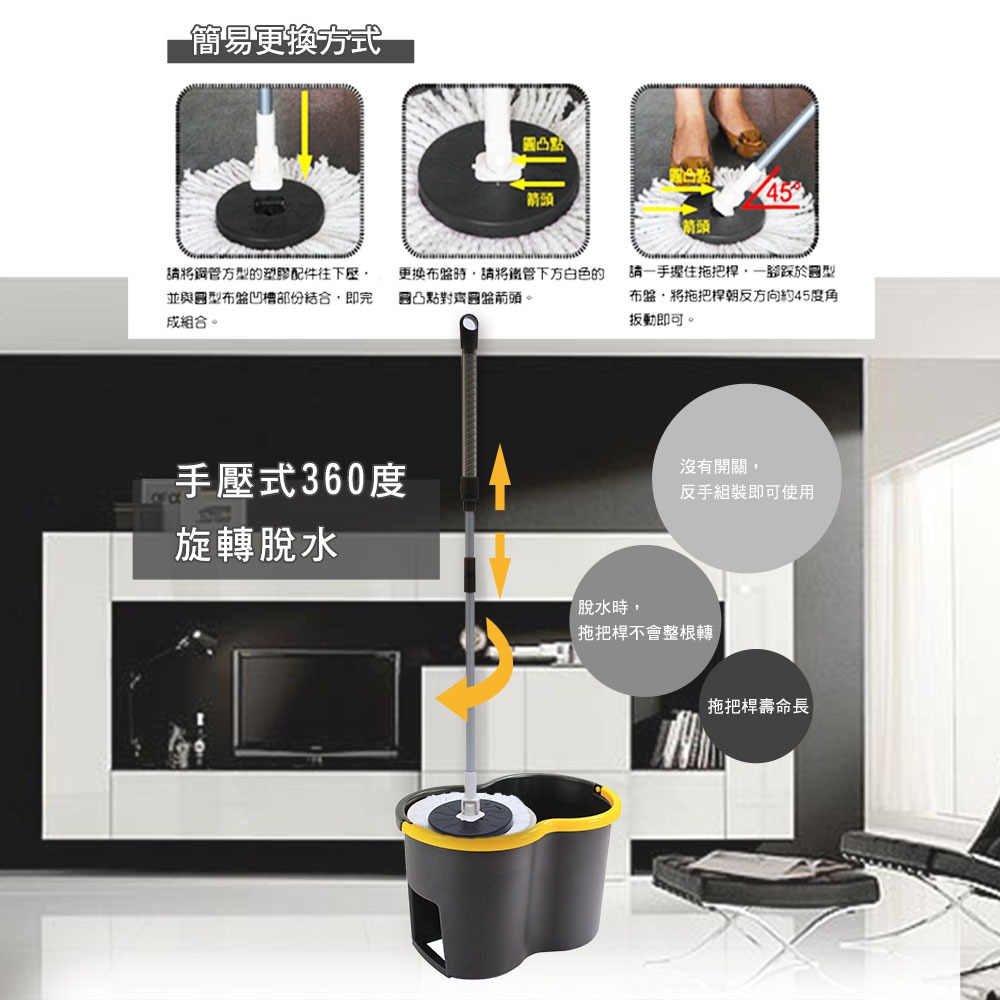 台灣製 神膚奇肌 360度拖把 手壓拖把水桶 SGS認證-細節圖6