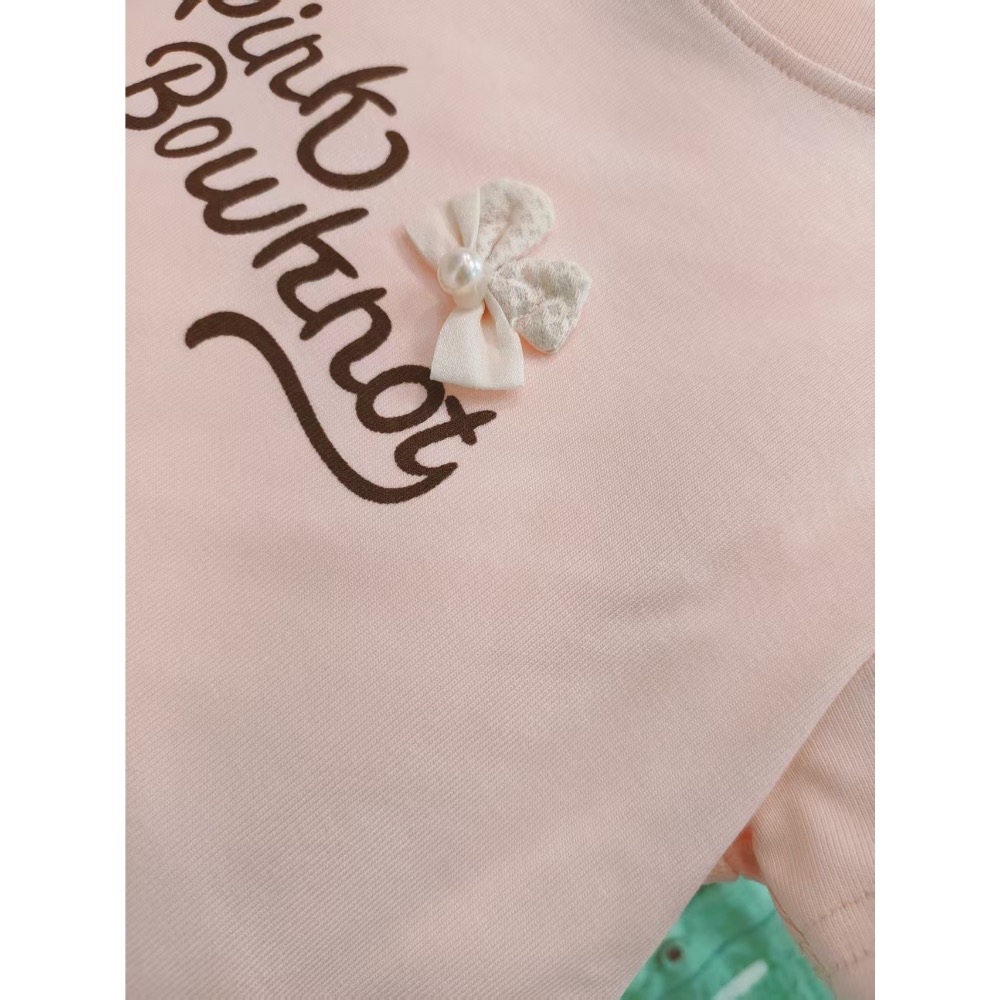 【奶油小熊童裝🧸】現貨｜夏季女童網紗拼接短袖上衣 立體蝴蝶結 粉色 白色 尺碼90-130-細節圖6