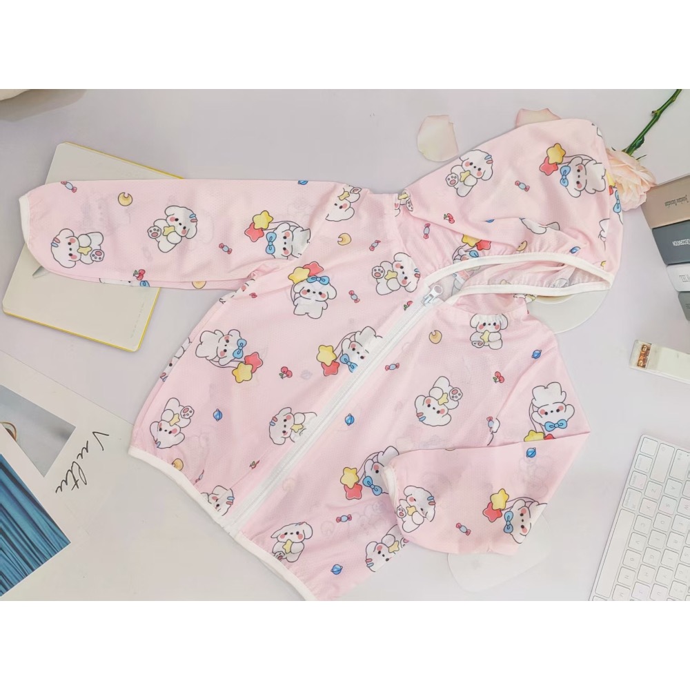 【奶油小熊童裝🧸】現貨｜夏季必備兒童防曬外套 女童連帽防曬衣 尺碼90-130-細節圖3