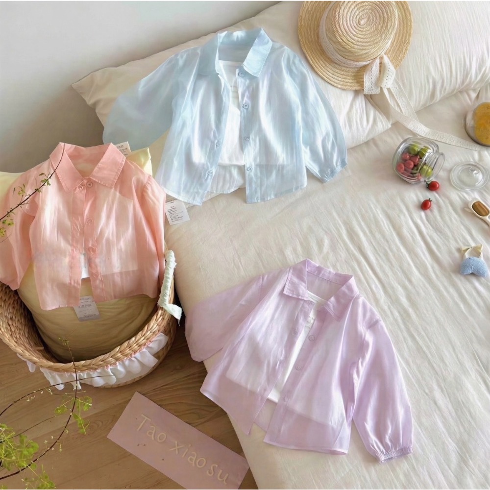 【奶油小熊童裝🧸】現貨｜夏季女童防曬罩衫＋小背心兩件組 薄款透氣外套 冷氣房必備 尺碼90-130-細節圖2