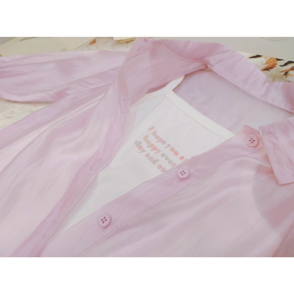 【奶油小熊童裝🧸】現貨｜夏季女童防曬罩衫＋小背心兩件組 薄款透氣外套 冷氣房必備 尺碼90-130-細節圖4