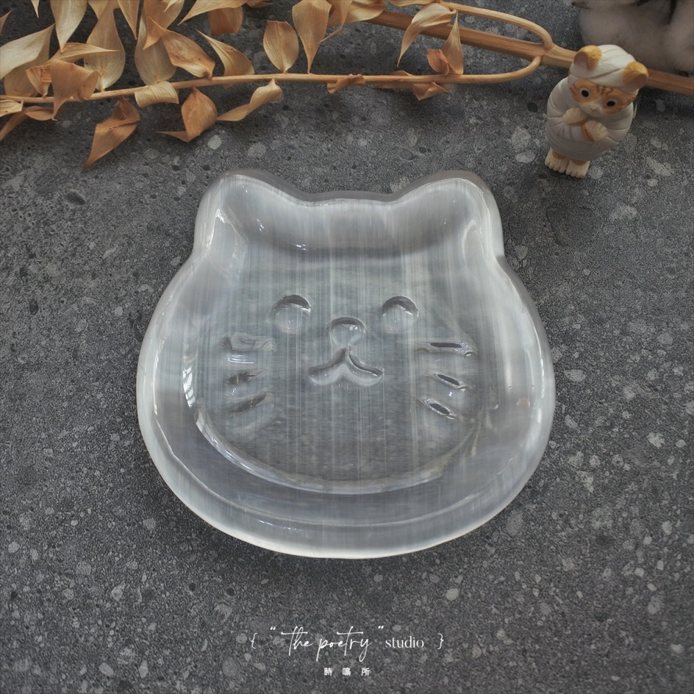 透石膏雕刻盤 - 貓貓頭（隨機出）不含手串-細節圖2