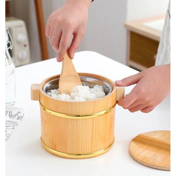 【返璞小居】本色米飯桶帶蓋雙層不鏽鋼內膽木桶飯木桶餐廳飯桌盛飯小飯桶木飯桶木桶蓋澆飯保溫桶大中小號-細節圖4