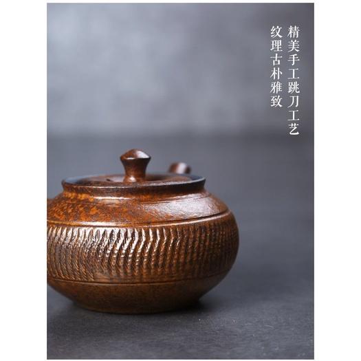 【返璞小居】日式茶具粗陶側把壺 宜興紫砂茶壺 陶壺 功夫茶具 窯變陶製茶具茶壺-細節圖3