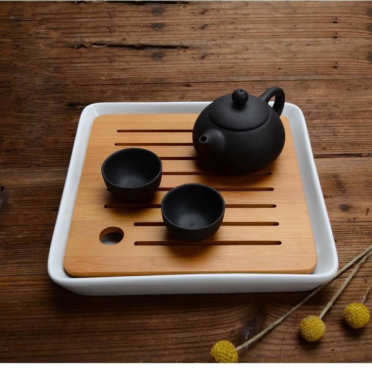 【返璞小居】陶瓷竹製儲水小茶盤功夫茶具日式托盤茶盤茶托 小茶台 茶道配件-細節圖3