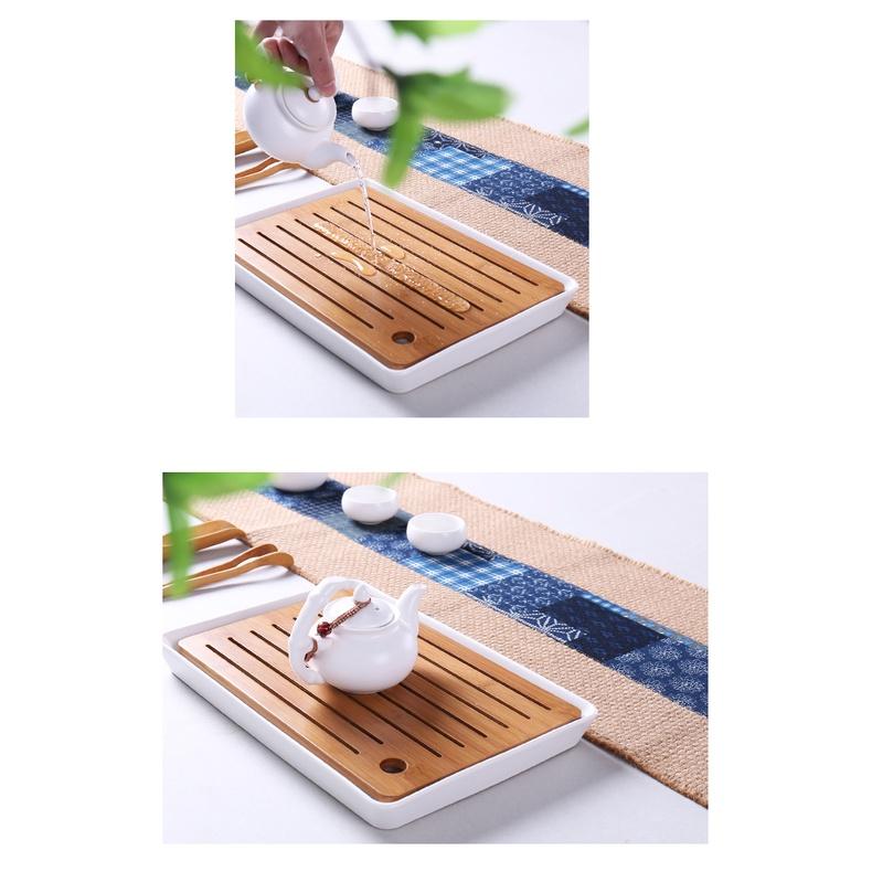 【返璞小居】陶瓷竹製儲水小茶盤功夫茶具日式托盤茶盤茶托 小茶台 茶道配件-細節圖4
