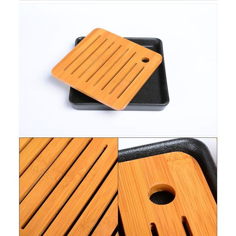 【返璞小居】陶瓷竹製儲水小茶盤功夫茶具日式托盤茶盤茶托 小茶台 茶道配件-細節圖5