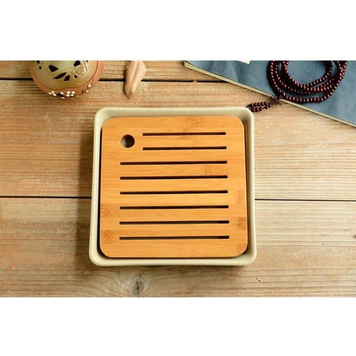 【返璞小居】陶瓷竹製儲水小茶盤功夫茶具日式托盤茶盤茶托 小茶台 茶道配件-細節圖6