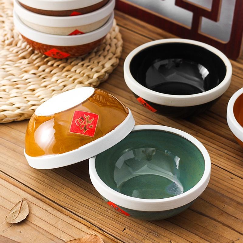 【返璞小居】創意復古調味罐含竹木蓋勺陶瓷福字碗小碟子餐廳麵館醬料碟小菜碟調味罐福字調料缸-細節圖7
