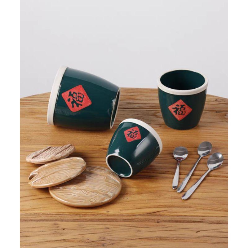 【返璞小居】福字調味罐粗陶小水缸特色儲物收纳缸陶瓷福字小米甕調料缸茶葉罐家居擺件-細節圖3