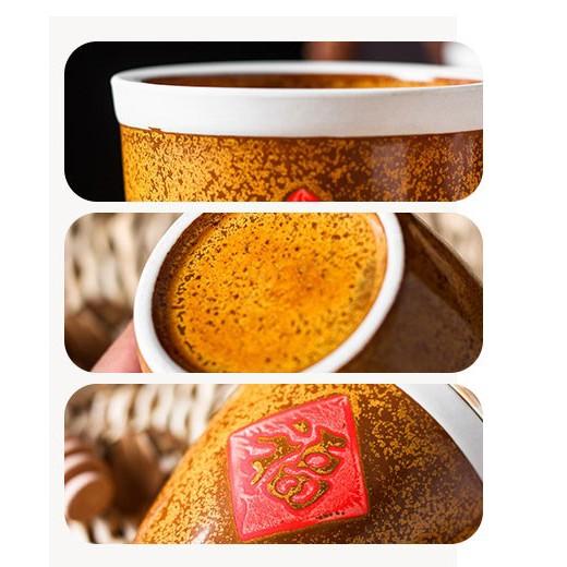 【返璞小居】福字調味罐粗陶小水缸特色儲物收纳缸陶瓷福字小米甕調料缸茶葉罐家居擺件-細節圖7