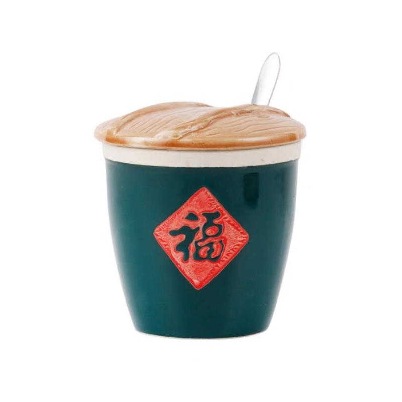 【返璞小居】福字調味罐粗陶小水缸特色儲物收纳缸陶瓷福字小米甕調料缸茶葉罐家居擺件-細節圖9