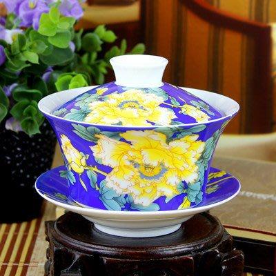 【返璞小居】台灣現貨景德鎮青花茶碗200/330ml三才杯茶杯骨瓷陶瓷青花蓋碗泡茶大碗茶碗茶杯敬茶杯供杯功夫茶具茶道用具-細節圖3