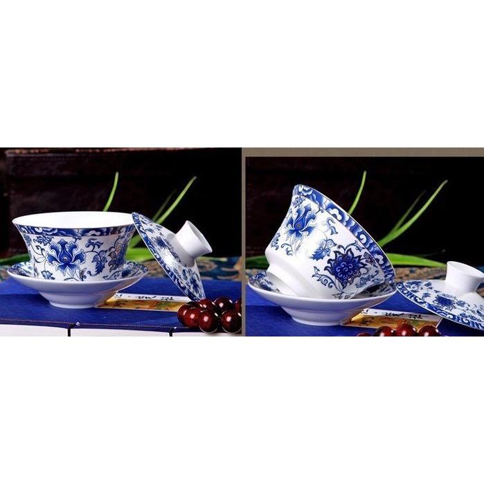 【返璞小居】台灣現貨景德鎮青花茶碗200/330ml三才杯茶杯骨瓷陶瓷青花蓋碗泡茶大碗茶碗茶杯敬茶杯供杯功夫茶具茶道用具-細節圖7