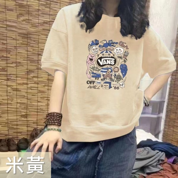 ChicBliss ❤ vans 大學T (M-2XL) 造型短T 卡通T恤 大學T短袖 寛鬆T 滑板T 運動T-細節圖2