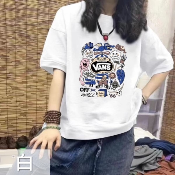 ChicBliss ❤ vans 大學T (M-2XL) 造型短T 卡通T恤 大學T短袖 寛鬆T 滑板T 運動T-細節圖3