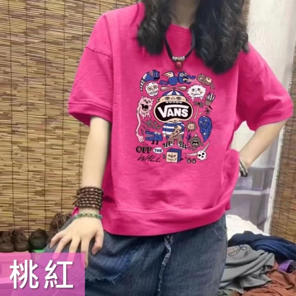 ChicBliss ❤ vans 大學T (M-2XL) 造型短T 卡通T恤 大學T短袖 寛鬆T 滑板T 運動T-細節圖4