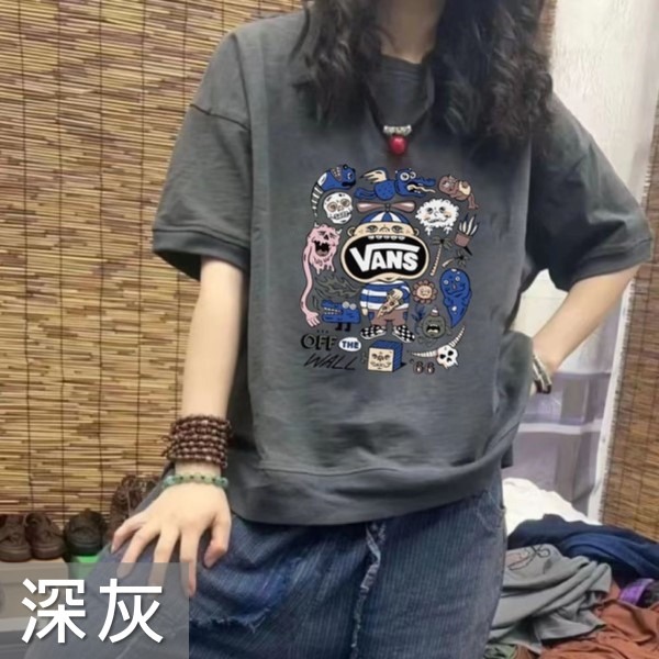 ChicBliss ❤ vans 大學T (M-2XL) 造型短T 卡通T恤 大學T短袖 寛鬆T 滑板T 運動T-細節圖5