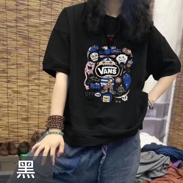 ChicBliss ❤ vans 大學T (M-2XL) 造型短T 卡通T恤 大學T短袖 寛鬆T 滑板T 運動T-細節圖6