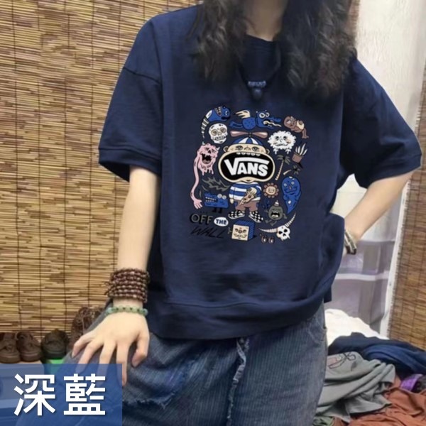 ChicBliss ❤ vans 大學T (M-2XL) 造型短T 卡通T恤 大學T短袖 寛鬆T 滑板T 運動T-細節圖7