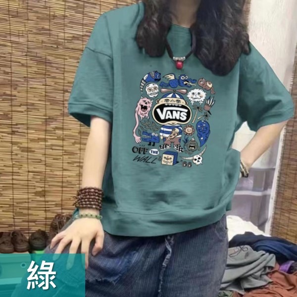 ChicBliss ❤ vans 大學T (M-2XL) 造型短T 卡通T恤 大學T短袖 寛鬆T 滑板T 運動T-細節圖8