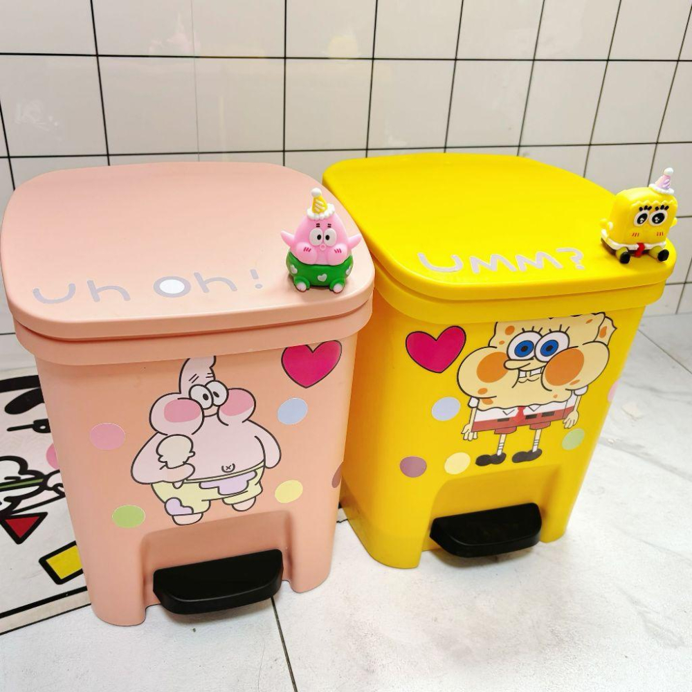 小鴨優品《 家居》 海綿寶寶派大星卡通可愛高顏質家用垃圾桶加蓋-細節圖2