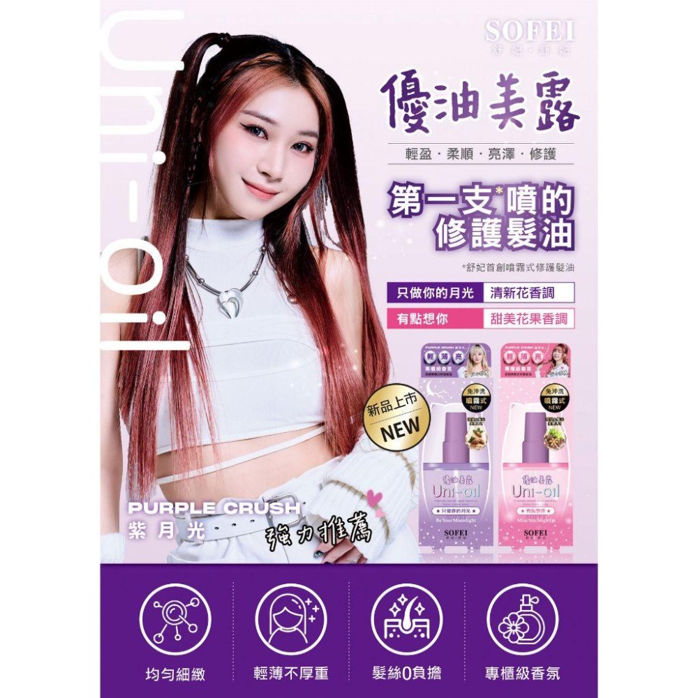 【舒妃】SOFEI優油美露_噴霧式_髮香抗熱修護髮油100ml｜清新花香｜甜美花果香-細節圖2