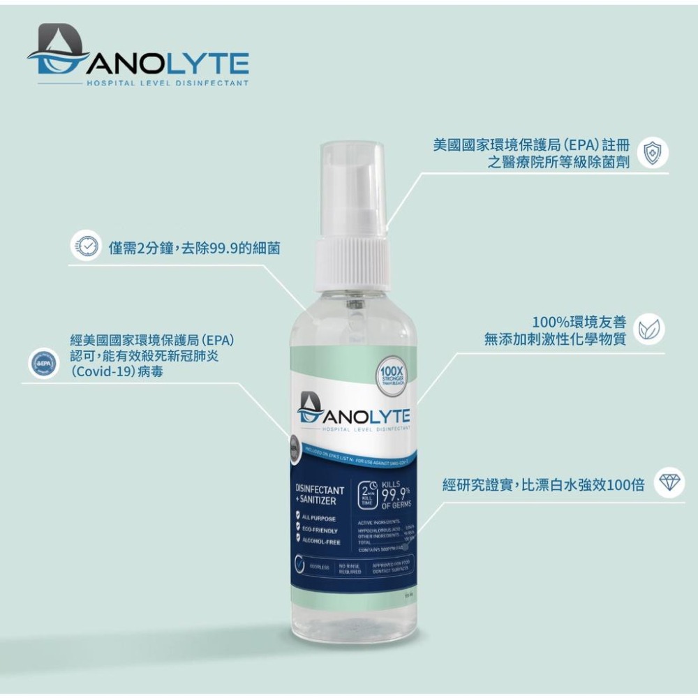 【美國Danolyte達諾萊次氯酸除菌劑】100mL 防疫 天然 不傷手 無酒精 清潔 抗菌 寵物可用 除臭 無毒 環保-細節圖6