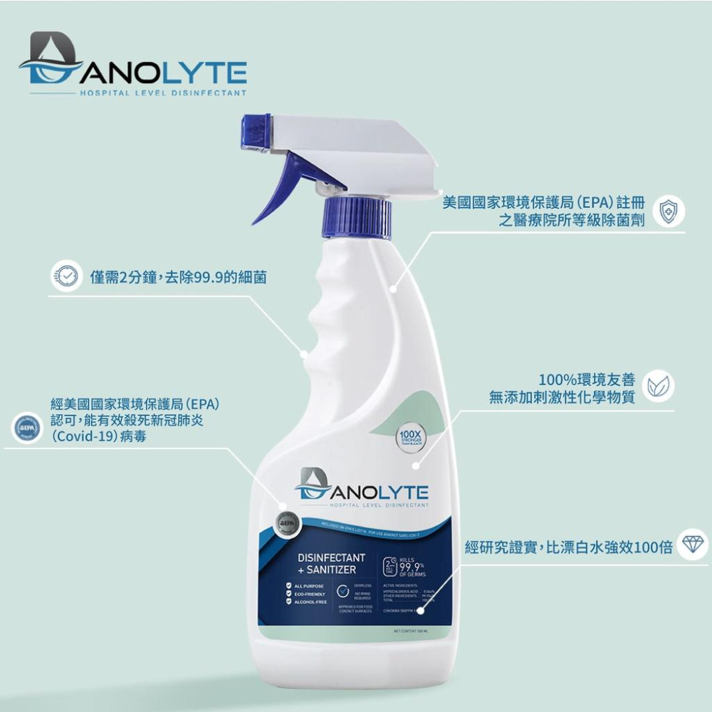 【美國Danolyte達諾萊次氯酸除菌劑】500mL  防疫 天然 不傷手 無酒精 除臭 環保 寵物可用 嬰兒可用 安全-細節圖4