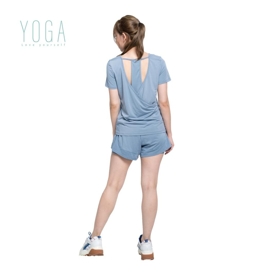 AREX YOGA 瑜珈服 純色T字美背運動速乾冰爽機能短版健身瑜珈短袖上衣M-XL AS-7410-細節圖3