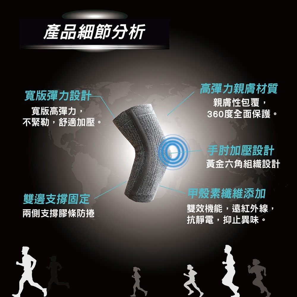【AREX SPORT】AS-3431 運動護具 登山護具 日本健康酵素甲殼素竹炭護肘套單入-減壓支撐運動護肘專業護肘-細節圖7