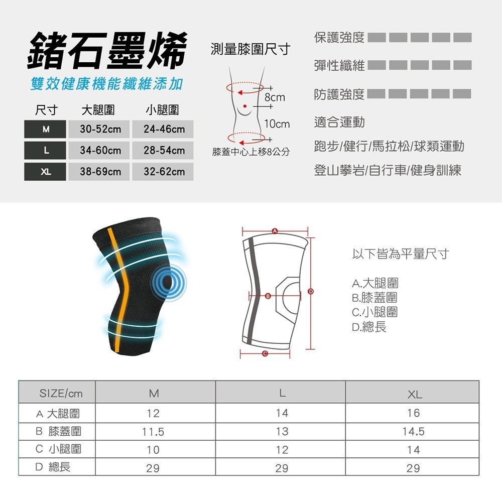 【AREX SPORT】AS-3429 運動護膝 登山護膝 鍺石墨烯（防捲支撐膠條）單支 / 加大碼 短護膝   護具-細節圖10
