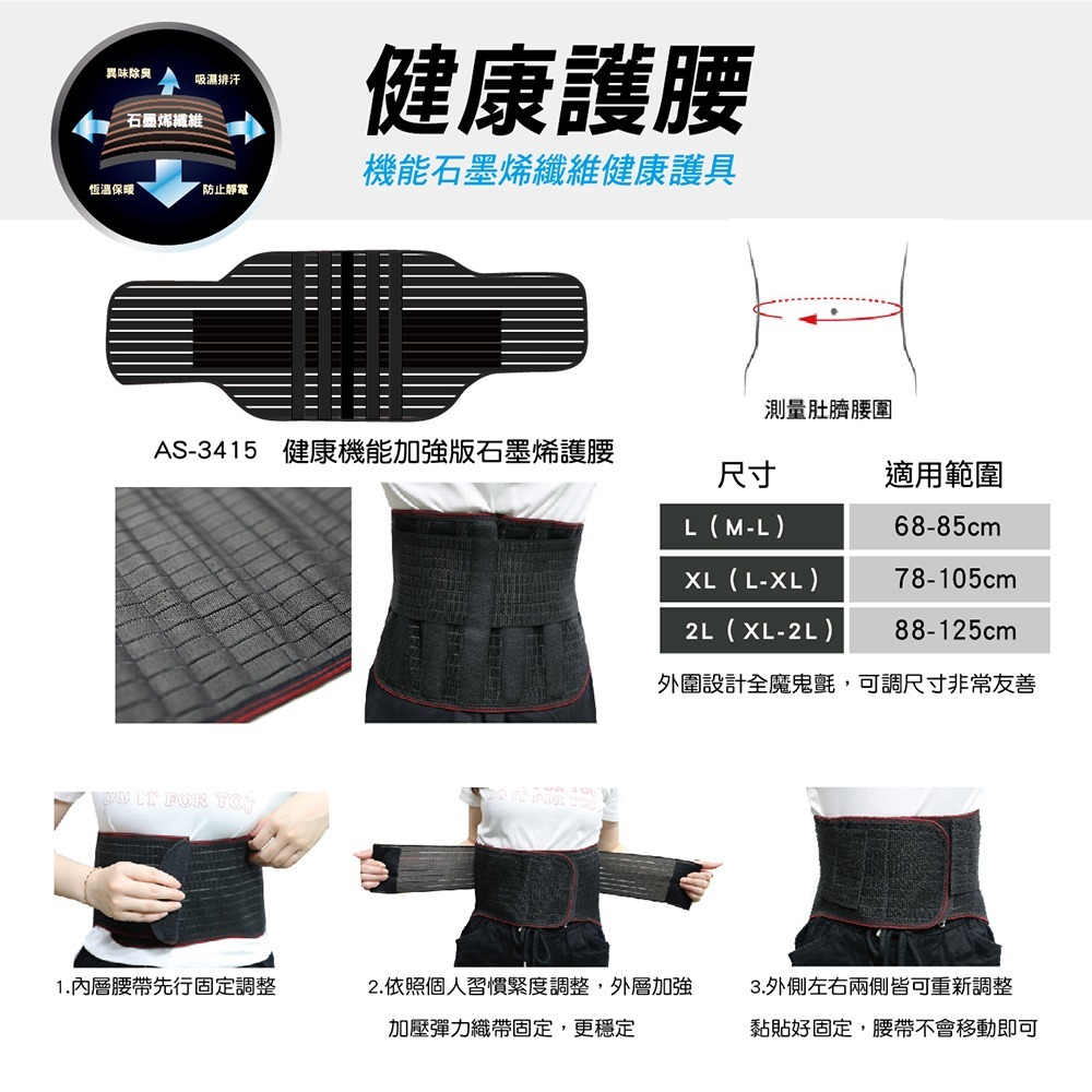 【AREX SPORT】加強版 石墨烯 護腰 護具 全能型 運動腰夾 （雙層彈力束帶可調節大尺寸護腰）超彈力 魔鬼氈-細節圖9