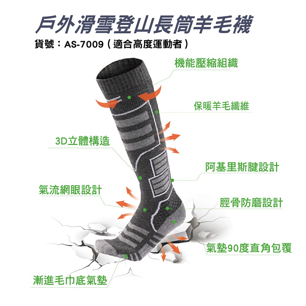 【AREXSPORT】男女加厚 長筒襪 膝上襪 登山襪 羊毛襪 避震襪 健行襪 百岳攀岩 抑菌 除臭 保暖 抗寒 滑雪-細節圖5