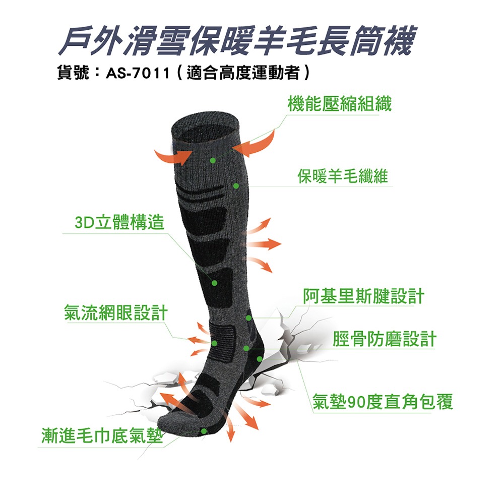 【AREXSPORT】男女加厚 長筒襪 膝上襪 登山襪 羊毛襪 避震襪 健行襪 百岳攀岩 抑菌 除臭 保暖 抗寒 滑雪-細節圖8