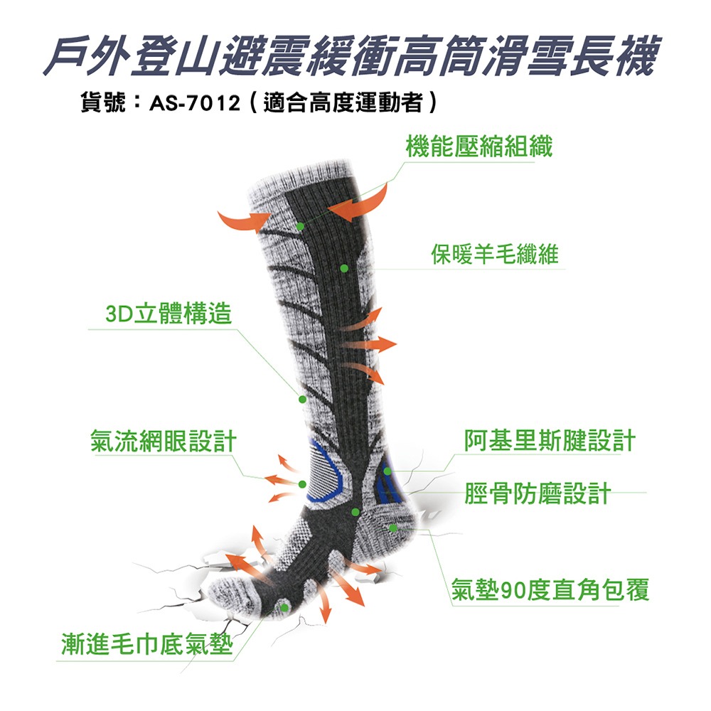 【AREXSPORT】男女加厚 長筒襪 膝上襪 登山襪 羊毛襪 避震襪 健行襪 百岳攀岩 抑菌 除臭 保暖 抗寒 滑雪-細節圖9